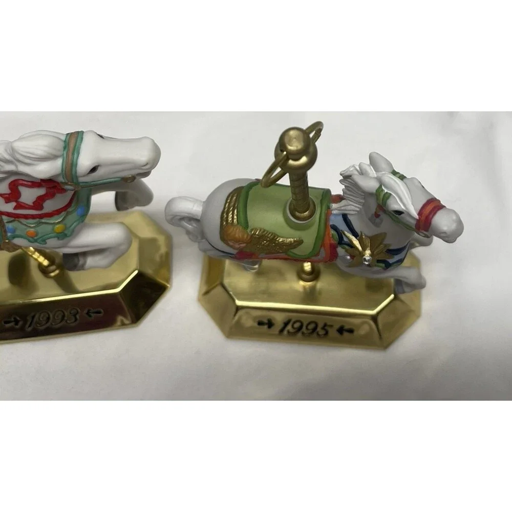 Lot 3 Hallmark Mini Carousel Christmas Horses Ornaments 1992 1993 1995 Christmas